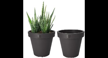 Pro Garden Bloempot - 2x - antraciet - rond - D20 cm - kunststof - plantenpot - tuin buiten