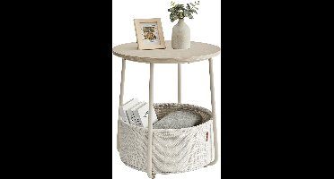 Hoppa! Ronde Mand Bijzettafel - Lichte Houtkleur - Spaanplaat, Staal, Polyesterweefsel - 45 x 50 x 0 cm (B x D x H)