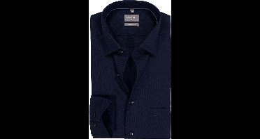 OLYMP Luxor comfort fit overhemd - structuur - marine blauw - Strijkvrij - Boordmaat: 43