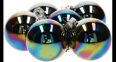Decoris Kerstballen - 12x stuks - zwart parelmoer - D8 cm - glas - glans en mat - kerstversiering - Kerstboomversiering