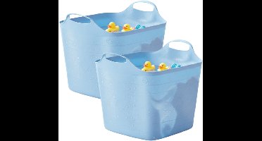 Excellent houseware flexibele kuip / emmer - 2x - blauw - 25 l - kunststof - 40 x 35 cm - met handvatten