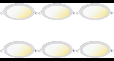 LED Downlight Inbouwspot Dimbaar 6 Stuks - Kingtron Thin - 12W 1120lm 120° Bundelhoek - Aanpasbare Lichtkleur 3000K-4000K-6500K - IP40 - Rond - Wit - Ø170mm Buitenmaat - Ø150mm Zaagmaat