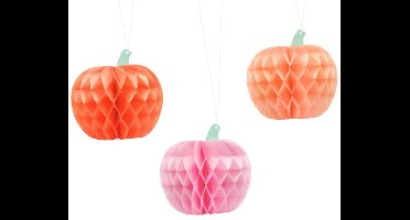 PARTYDECO - 3 honingraat papieren pompoenen 24 cm pastel om op te hangen