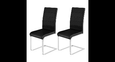Eetkamerstoel - Eetkamerstoelen - Stoel - Ergonomische Stoel - 2 Stuks/Set - Gegalvaniseerd Metalen Frame - Hoge Rugleuning - Zwart Leer