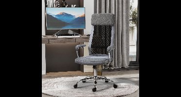 Bureaustoel – Ergonomische Stoel – Office Chair – Gaming Stoel – Kantoorstoel – Met Hoofdsteun en Lendensteun – Verstelbare Hoogte 119-129 cm – Stevig Metalen Frame – Lichtgrijs/Zwart Scandinavisch Design