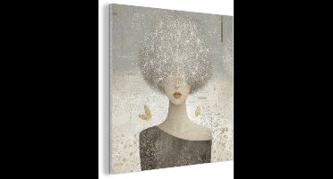 Akoestisch wandpaneel 60x60 cm - Vilt schilderij Pluis - Vrouw - Beige - Akoestische panelen - Geluidsdempende wanddecoratie - Geluidsisolatie woonkamer - Muurdecoratie geluidspanelen