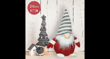 Gnoom met grijs gestreepte muts en LED verlichting op batterijen - 24CM