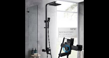 Douchekolom Zwarte Douchekraan Douchepaneel Douche Set Douchewand – Matzwarte Afwerking – Verstelbare Hoogte 75-110 cm – Messing Materiaal – Inclusief Doucheplank en Douchekop