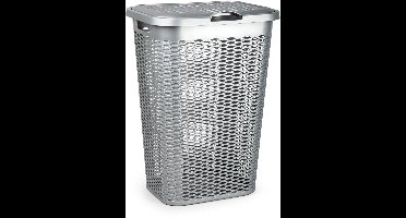 Plasticforte Wasmand Ventilation - met deksel - zilver - kunststof - 51 liter - 43 x 35 x 61 cm - Badkamer - Wasgoed - Nieuw design - Zeer stevig