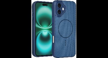 TUNIQ Back cover voor iPhone 16 Plus - MagSafe - Carbon Fiber - Antishock - Blauw