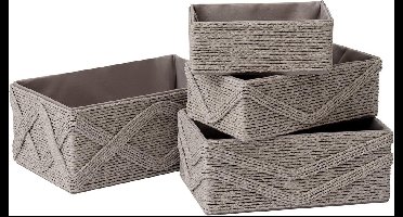 Opbergmanden set van 4 - Stapelbaar geweven manden van gerecycled papier Opbergdozen voor make-upkast Badkamer Slaapkamer Grijs