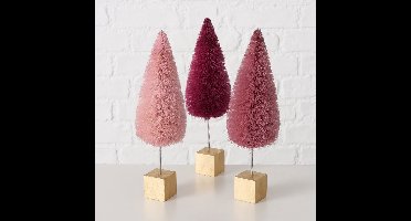 Set van 3 kunst kerstboompjes 29 cm op gouden voetje oud roze