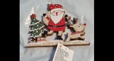 Kerst houten decoratie - Kerstboom met kerstman en rendier