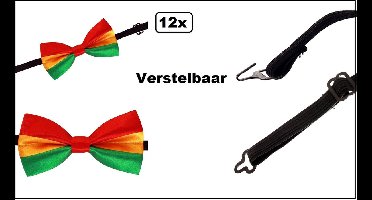 12x Luxe Vlinder strik rood/geel/groen verstelbaar - vlinder strik carnaval optocht thema feest kerst gala huwelijk