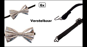 6x Vlinderstrik holografisch zilver - Verstelbaar - vlinder strik kostuum festival kerst gala thema feest
