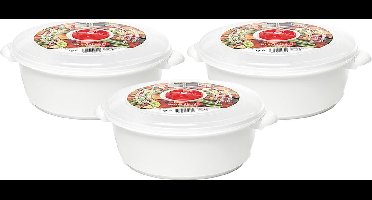 PlasticForte Magnetronschaal - 3x - deksel/ventiel - 2 liter - wit - kunststof - BPA vrij