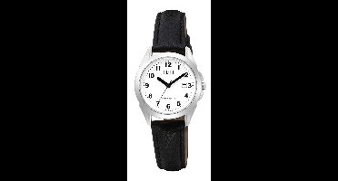 Q&Q C29A-003PY - Horloge - Analoog - Vrouwen - Dames - Leren band - Rond - Metaal - Cijfers - Datumaanduiding - Zwart - Zilverkleurig - Wit - 3 ATM