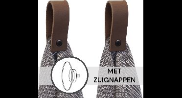 Handles and more® - 2x Leren magneet-lus met Zuignap - Donker bruin - incl. plakstrip (handdoekhaak - handdoeklus - handdoekhanger - magnetische handdoekhouder)