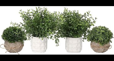 Kunstmatige vormsnoei planten en bloemen, 4 stuks mini-planten kunstmatige ingemaakte set nep groene laag grasplant faux plastic voor thuis kantoor bureau aanrecht decoratie012