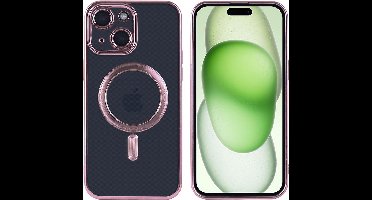 Hoesje Geschikt voor iPhone 15 Plus Magsafe hoes - Lens beschermer – backcover – Transparant / Rosegoud