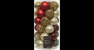 Decoris Kerstballen - 37x - 6 cm - kunststof - rood/goud/parel/groen
