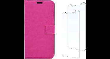 LuxeBass Huawei P40 Lite hoesje book case + 2 stuks Glas Screenprotector roze - telefoonhoes - gsm hoes - telefoonhoesjes - glas scherm - bescherming