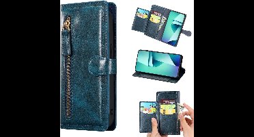 LuxeBass Hoesje geschikt voor Samsung Galaxy S22+ - Boekhoesje - Blauw - Vintage portemonne hoes met ritssluiting gsm hoesje - telefoonhoes - telefoonhoesjes