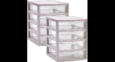 Plasticforte Ladeblokje/bureau organizer 2x lades - oud roze/transparant - L18 x B21 x H23 cm - plastic