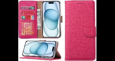 Hoesje Geschikt voor iPhone 15 Plus – portemonnee bookcase met pasjeshouder – Roze