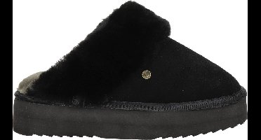Warmbat Flurry Suede Plateau Dames Sloffen - Zwart/Zwart