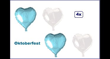 4x Folieballon Hart Oktoberfest (45 cm) - lichtblauw en wit - Apres ski huwelijk bruid hartjes ballon feest festival liefde white - Deze ballon wordt NIET standaard geleverd met helium of lucht.