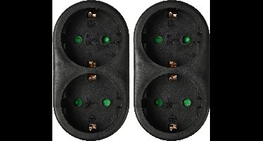 Benson Stopcontact splitter - 2x - duo - zwart - randaarde - verticaal - verdeelstekkers