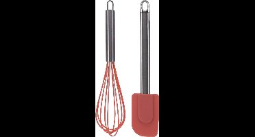 La Cucina Keukengerei set van 2 - garde/pannenlikker - rood - RVS/siliconen - Ca. 26 cm