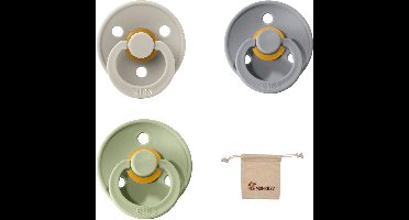 Bibs fopspeen - maat 2 6-18 maanden - 3 stuks – Sand – Cloud – Sage + Monkiezz speenzakje