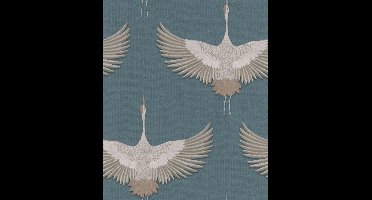 Kumano - Kraanvogels - Wallpaper - Wandbekleding - Vliesbehang - Blauw - 0,53 x 10,05 M.