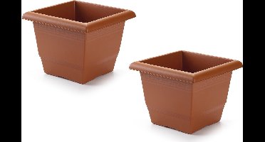 Plantenbak terra cotta 26 x 26 x 20 cm - 3x stuks - Bloembak vierkant van kunststof - Binnenmaat 25 cm