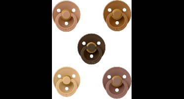 Bibs fopspenen 0-6 maand set 5 stuks Caramel,Woodchuck,Mocha,Dark Oak en Desert Sand maat 1