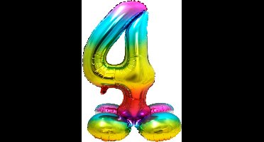 Folat - Cijfer 4 Rainbow met Standaard - 72 cm