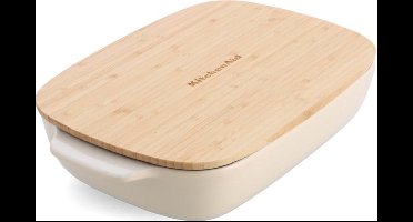 KitchenAid Ovenschaal incl bamboe deksel- Small: 0,9L - magnetron- en ovenbestendig tot 260°C zonder deksel - Amandelwit