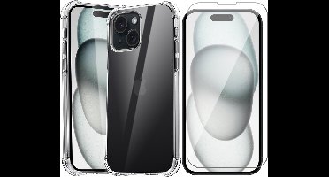 Hoesje geschikt voor iPhone 15 - Screen Protector GlassGuard - Back Cover Case ShockGuard Transparant & Screenprotector