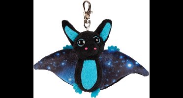 Suki Gifts Pluche knuffeldier vleermuis - zwart/blauw - 9 cm - sleutelhanger