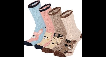 Apollo Huissokken Meisjes Kind 4-Pack Dierenprint Antislip - Maat 27-30