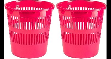 Plasticforte Afvalbak/vuilnisbak/kantoor prullenbak - 2x stuks - plastic - fuchsia roze - 28 cm