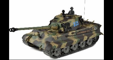 RC tank 23110 Köningstiger henschelturm 2.4GHZ pro-line met schietfunctie rook en geluid IR/BB V7.0 uitvoering metal tracks en loop en geleidewielen en luxe houten kist