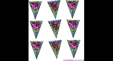 3x stuks vlaggenlijnen met NEON 30 jaar thema feestartikelen - Verjaardag versieringen - 10 meter - Plastic