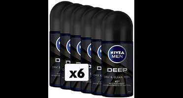 NIVEA Men Deep 48H Deo Roller - Voordeelverpakking 6 x 50 ML