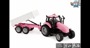 Kids Globe Die-cast Tactor met Aanhanger - Roze