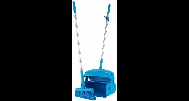 Vikan - Stoffer en Blik met Lange Steel - Veger afgeschuinde haren - Afsluitbaar - Blauw