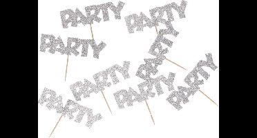 Cocktailprikkers party zilver glitter 8 stuks