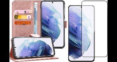 Hoesje geschikt voor Samsung Galaxy S21 Plus - Screen Protector FullGuard - Book Case Kunstleer Pasjeshouder Rosegoud & Screenprotector